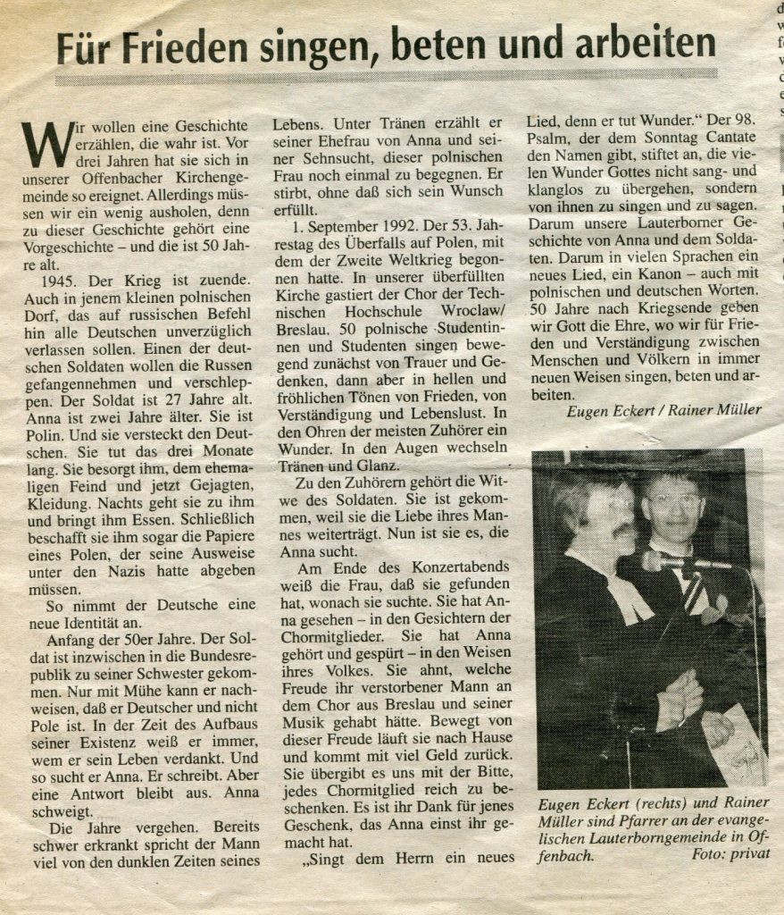 Artykuł z gazety „Evangelische Kirchenzeitung”, numer z 4 maja 1995